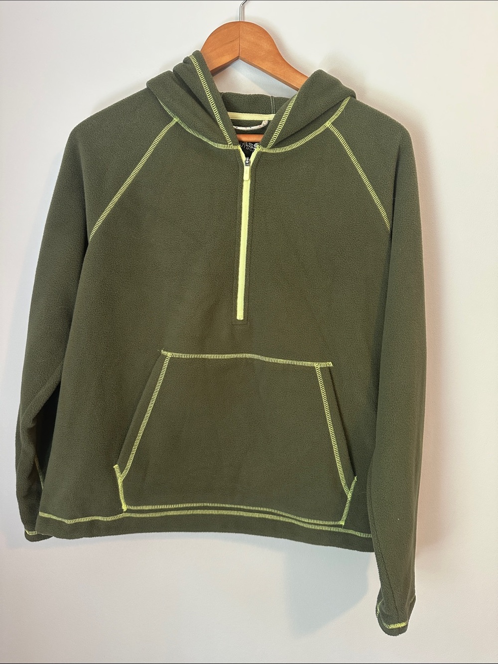 Women's Olive Green Half-Zip Hooded Fleece Pullover